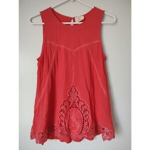 Pins and Needles Women's Size Medium Coral Lace Accents Sleeveless Blouse Top